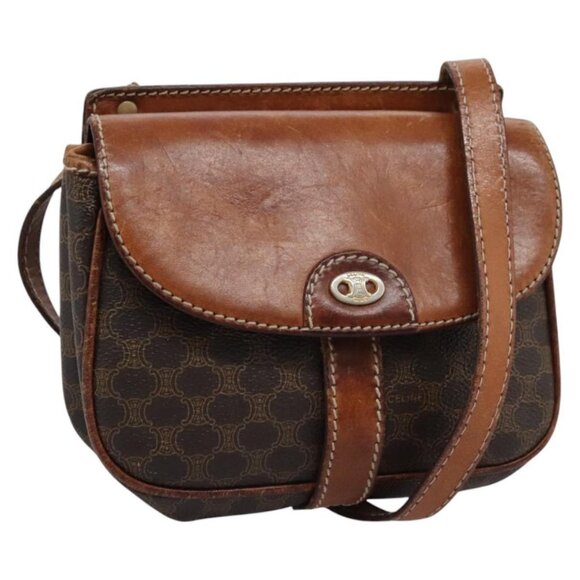 CELINE Macadam Canvas Shoulder Bag PVC Leather Brown - Picture 1 of 16